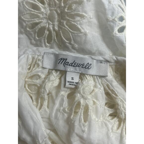 Madewell Embroidered Shirred Puff-Sleeve Eyelet Off White Top S Small New - Picture 9 of 10